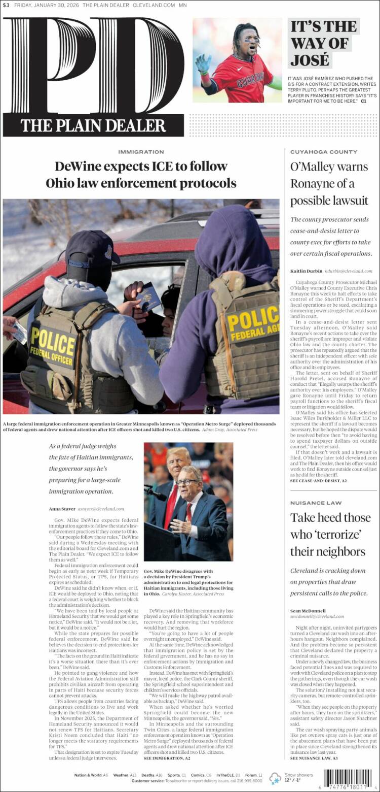 Portada de The Plain Dealer (USA)