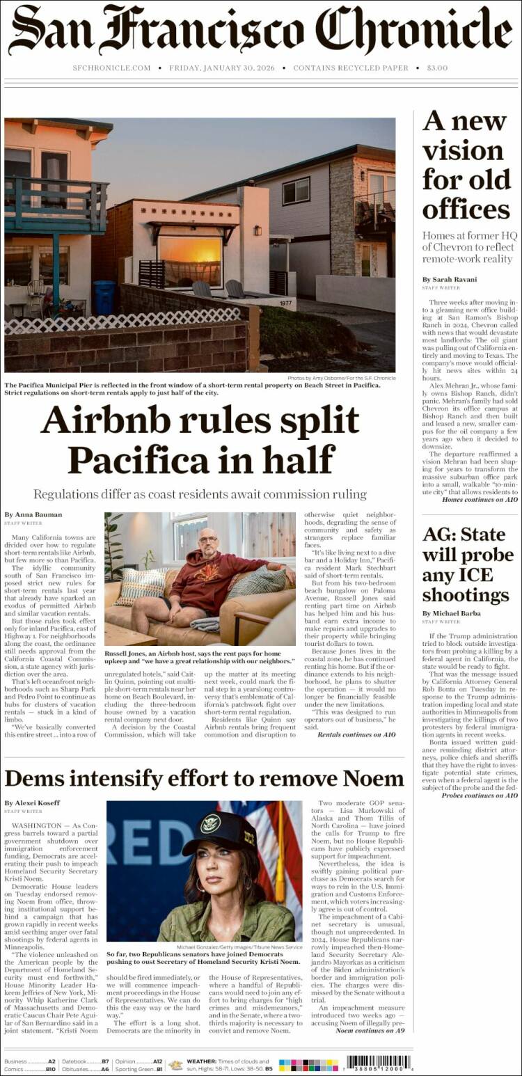 Portada de San Francisco Chronicle (USA)