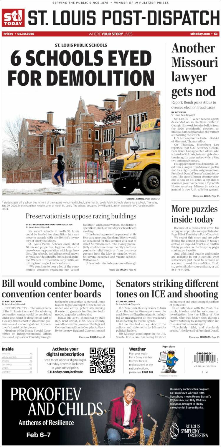 Portada de St. Louis Post-Dispatch (USA)