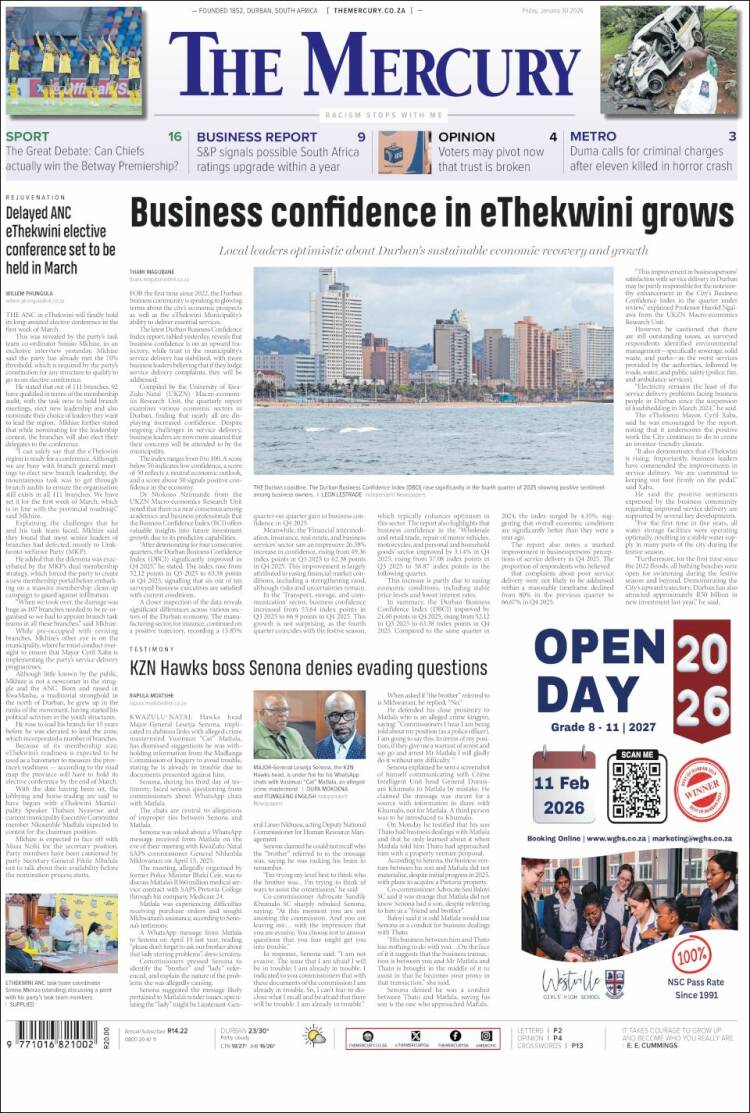 Portada de The Mercury (South Africa)