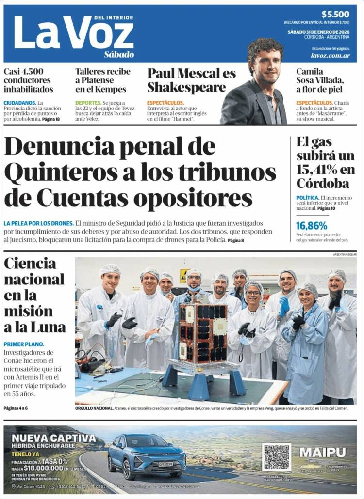 Portada de La Voz del Interior (Argentina)