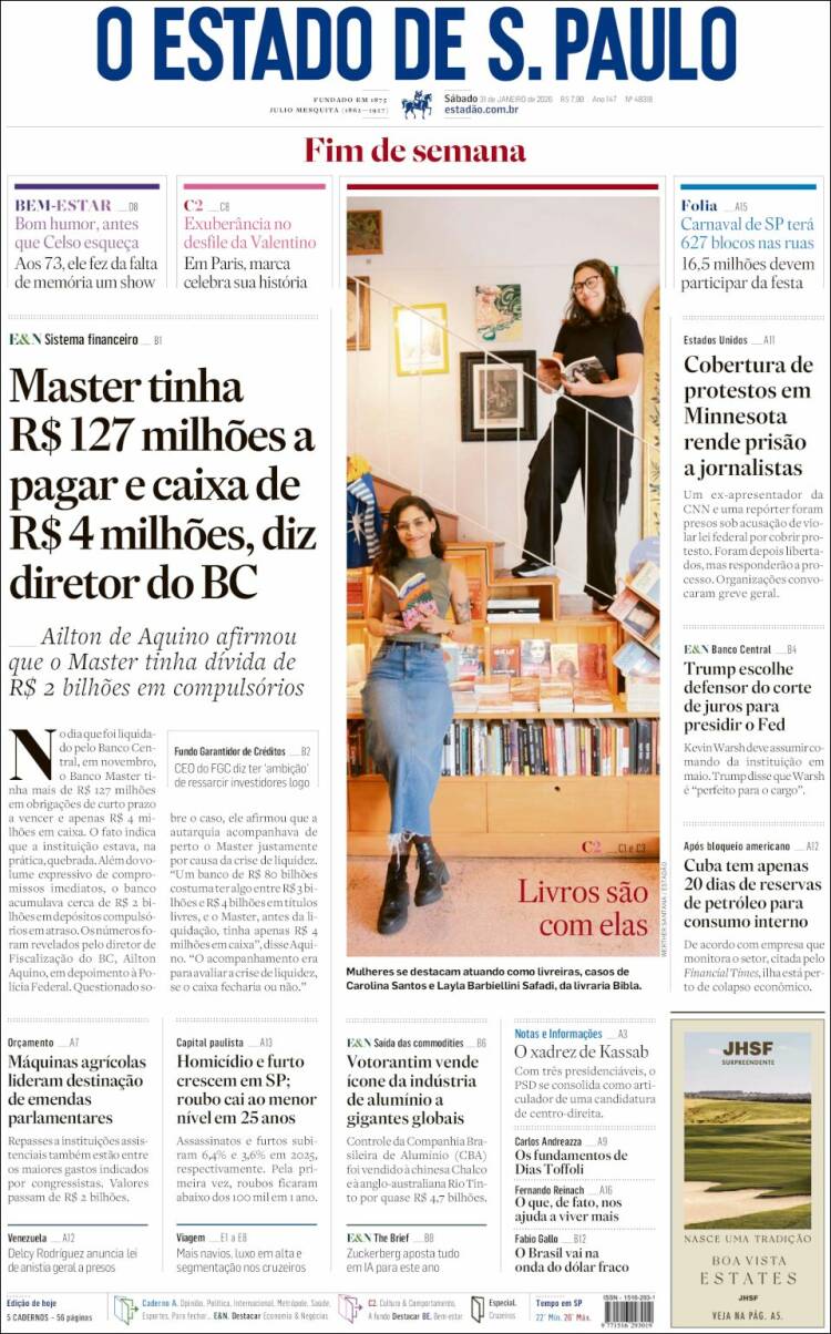 Portada de O Estado de São Paulo (Brasil)