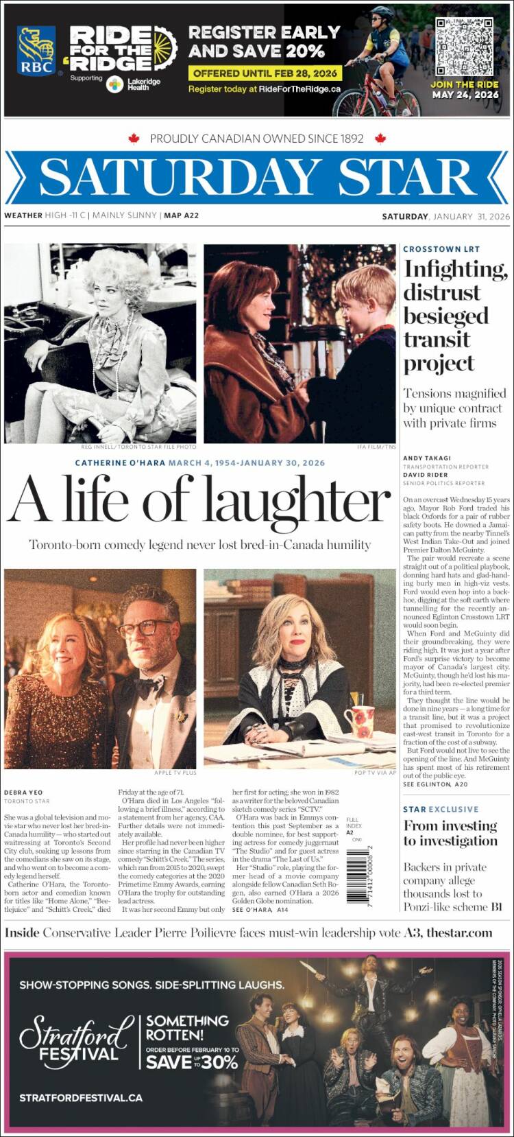 Portada de The Toronto Star (Canad&aacute;)