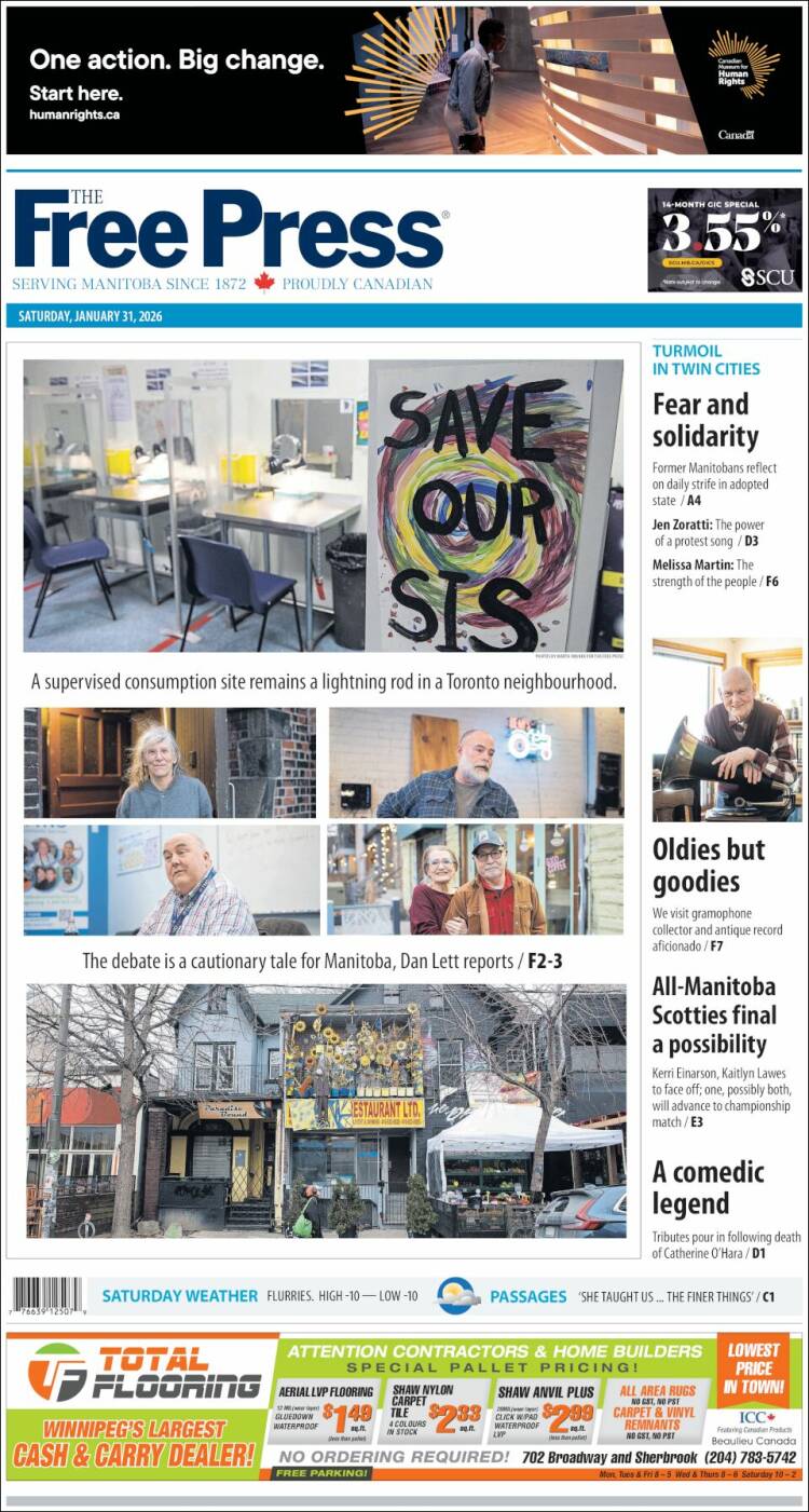 Portada de Winnipeg Free Press (Canad&aacute;)
