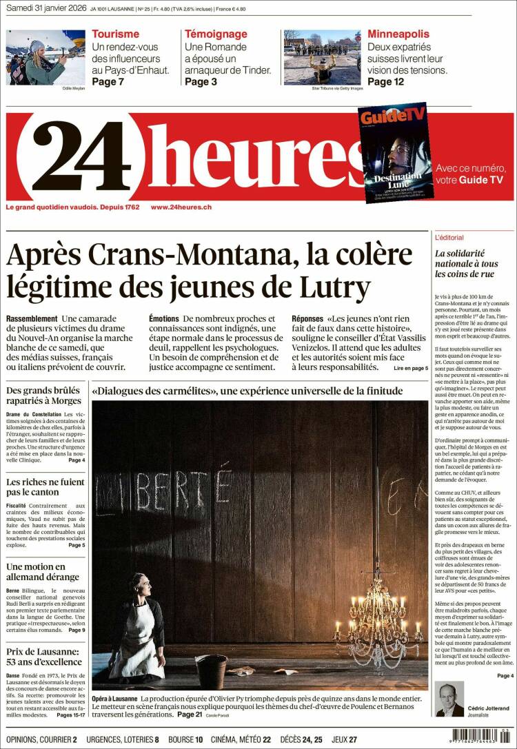 Portada de 24 Heures (Suiza)
