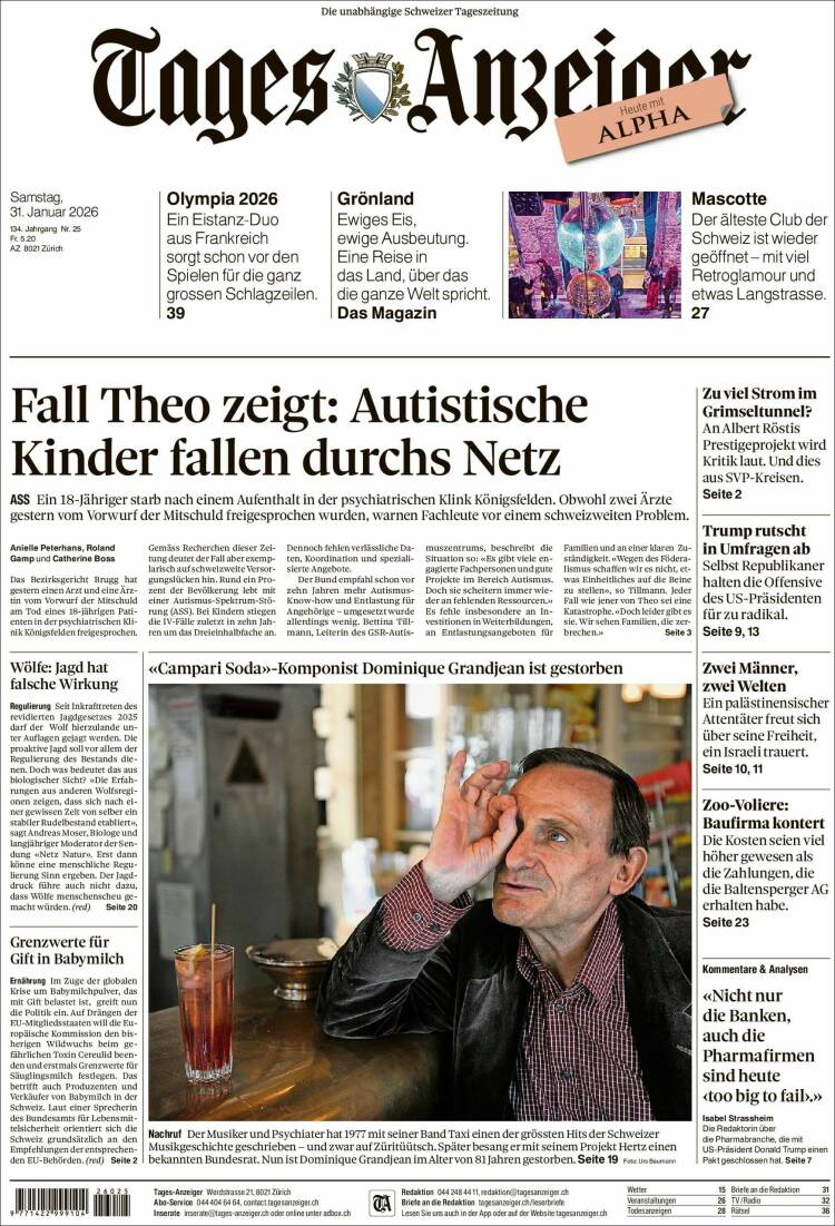 Portada de Tages-Anzeiger (Suiza)