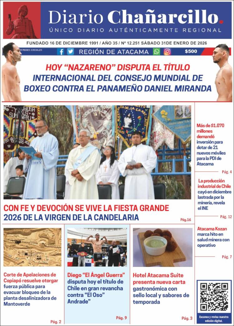 Portada de Diario Chañarcillo (Chile)
