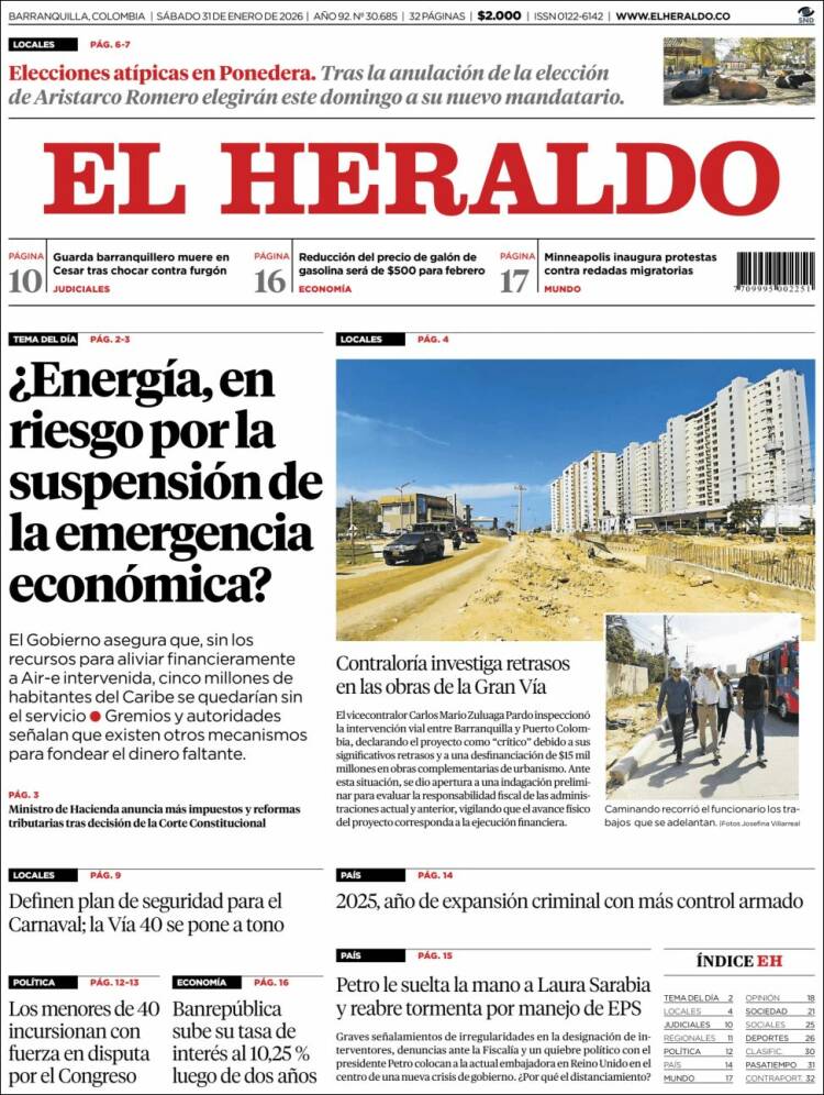 Portada de El Heraldo (Colombia)