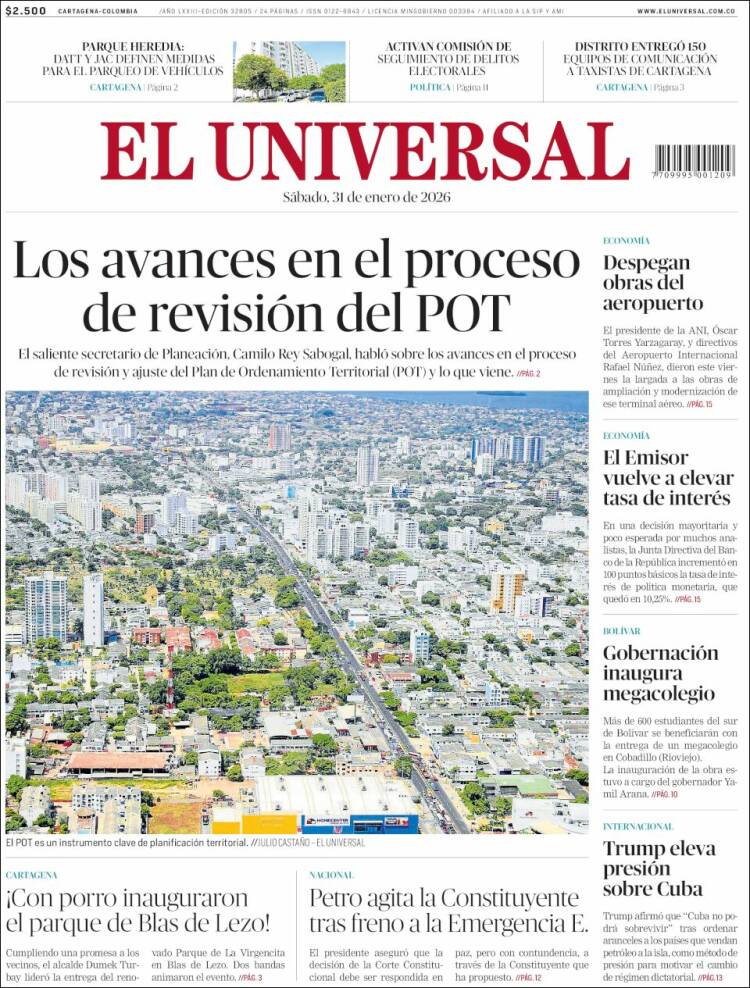 Portada de El Universal (Colombia)