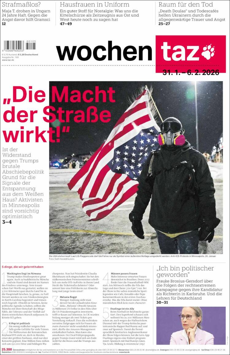 Portada de Die Tageszeitung (Alemania)