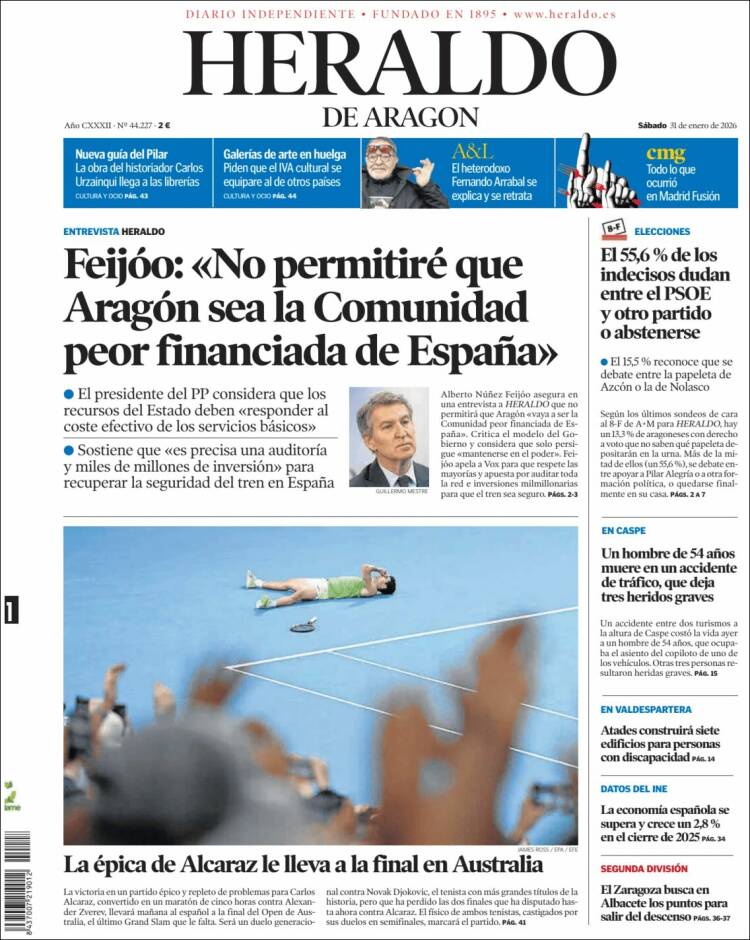 Portada de Heraldo de Aragón (Espa&ntilde;a)