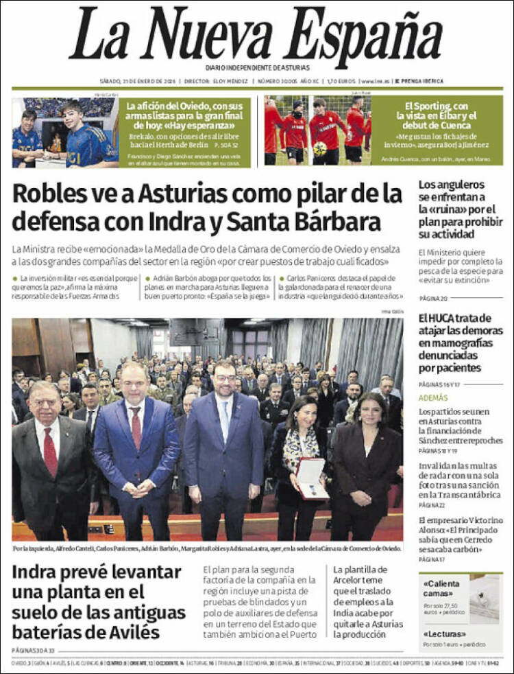 Portada de La Nueva España (Espa&ntilde;a)