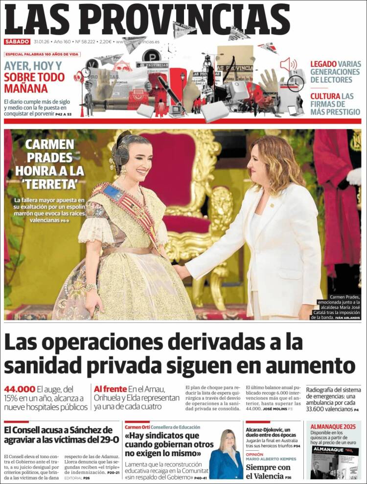 Portada de Las Provincias (Espa&ntilde;a)