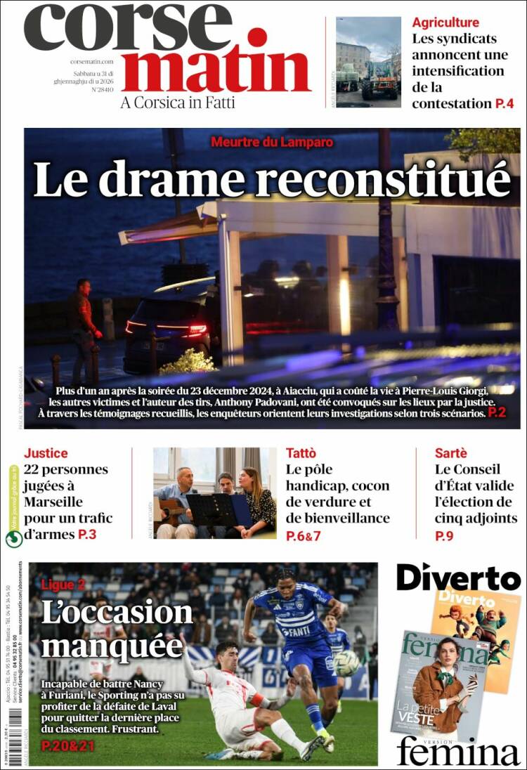 Portada de Corse-Matin (Francia)