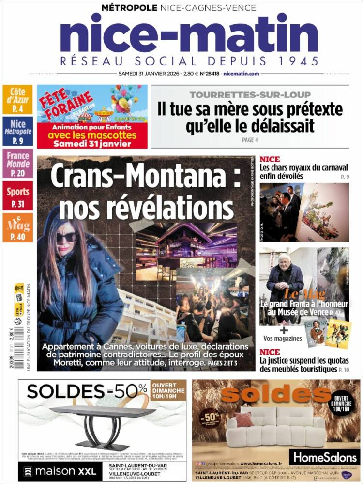 Portada de Nice-Matin (Francia)