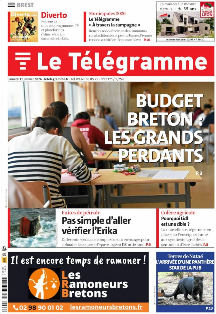 Portada de Télégramme (Francia)