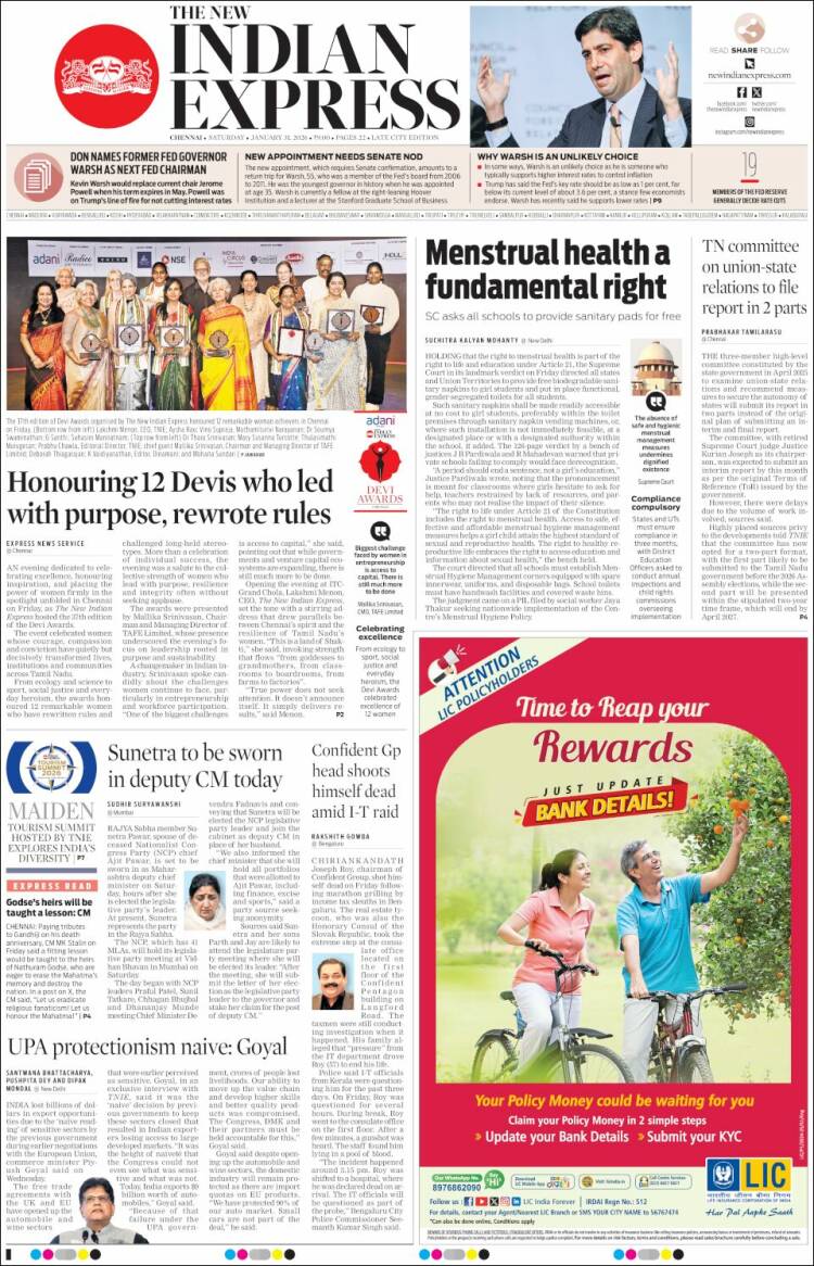 Portada de New Indian Express (India)