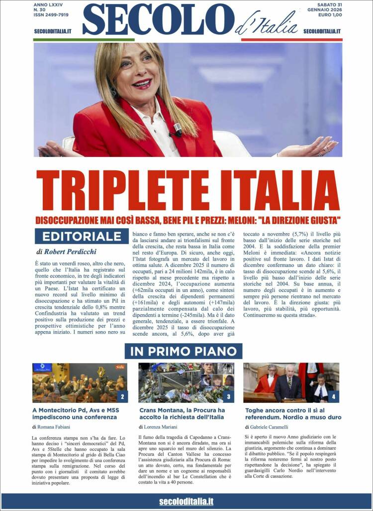 Portada de Secolo d'Italia (Italia)