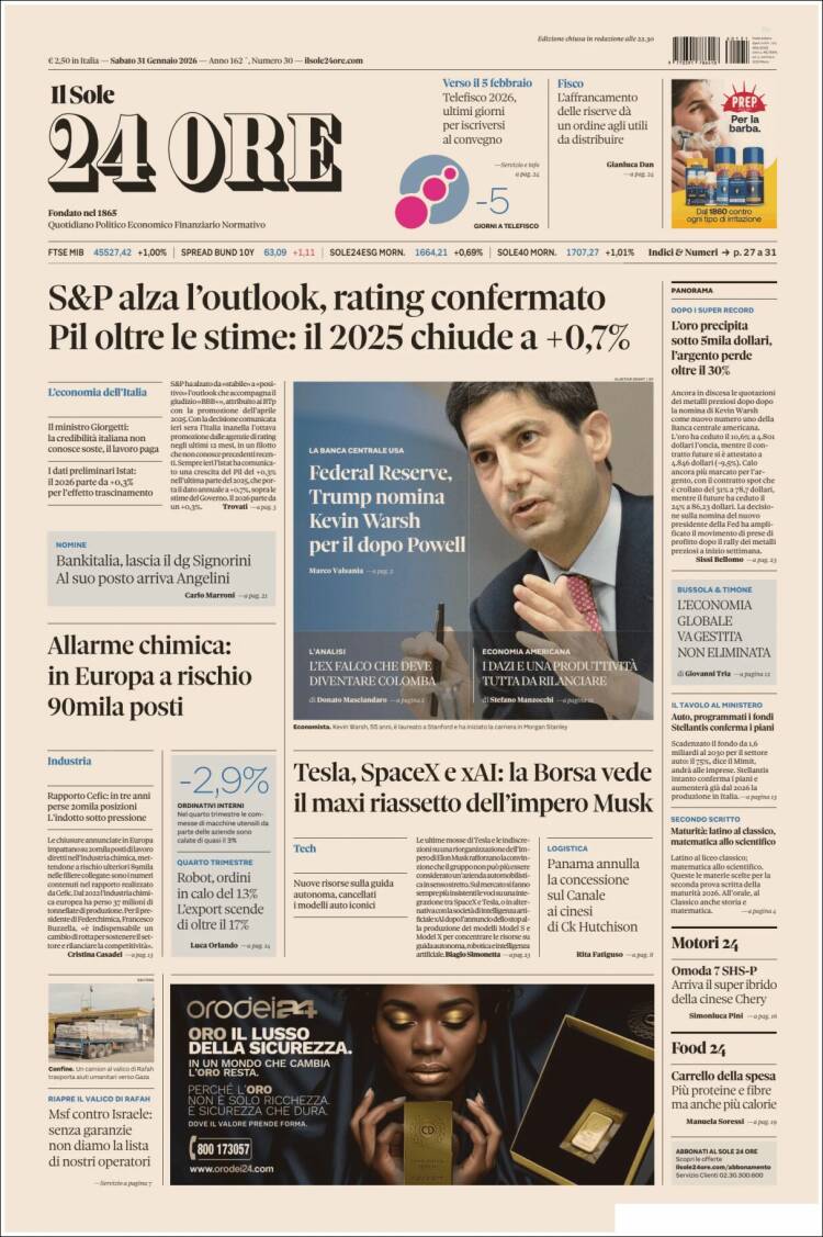 Portada de Il Sole 24 ORE (Italia)