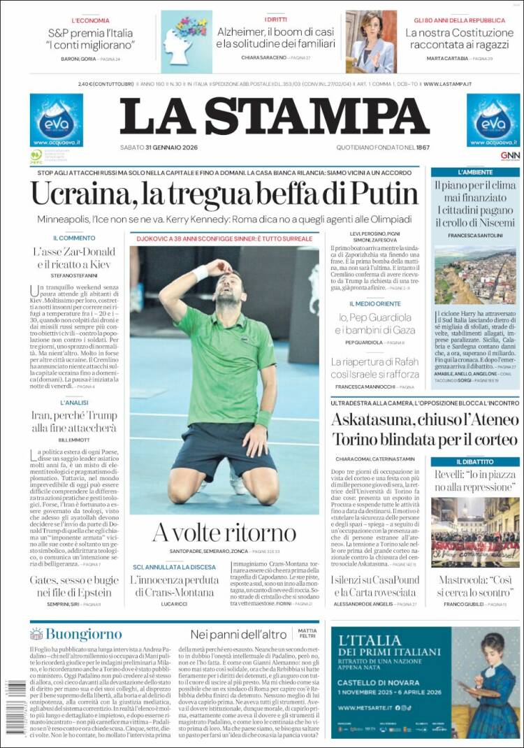 Portada de La Stampa (Italia)