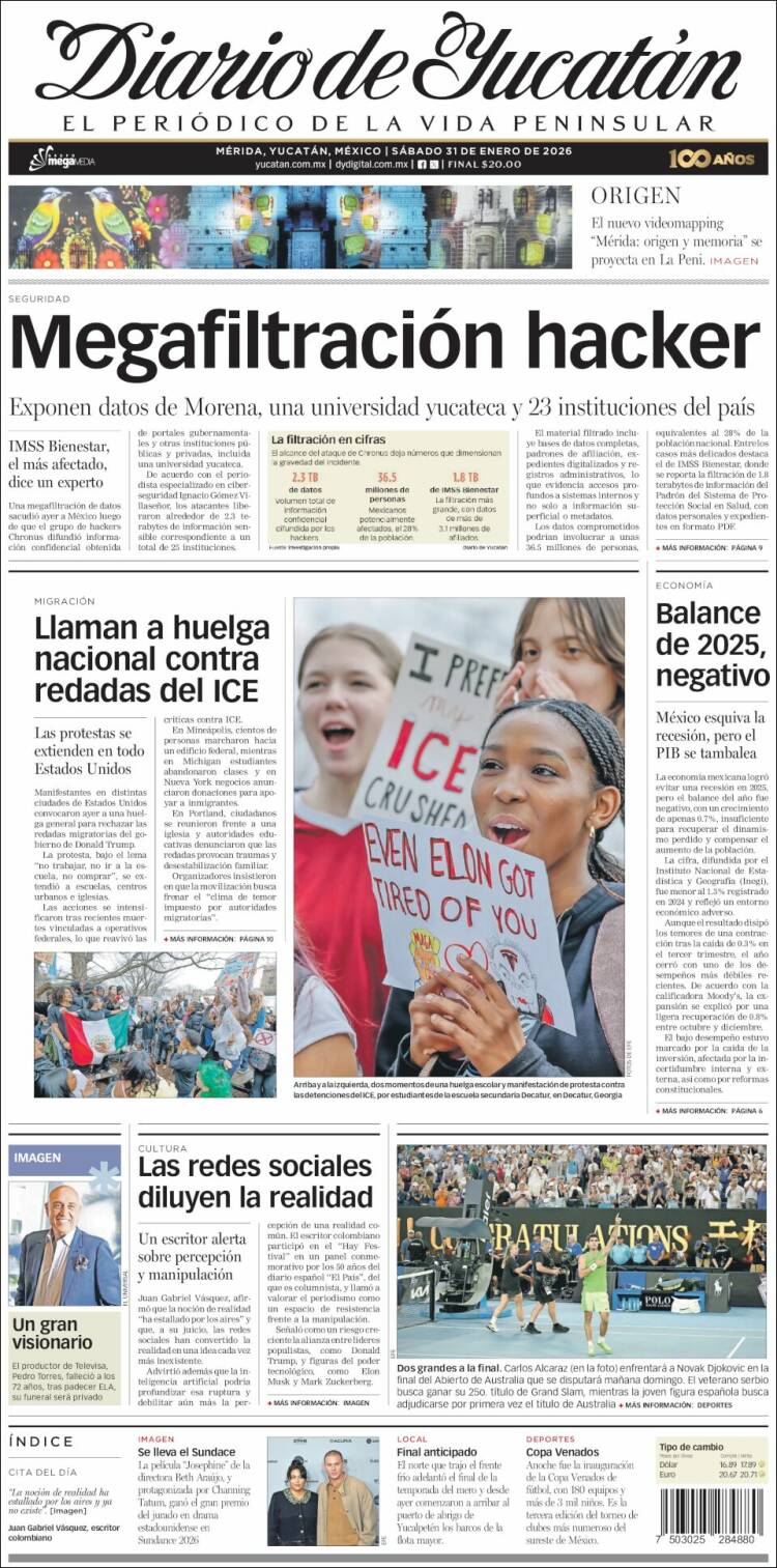 Portada de Diario de Yucatán (M&eacute;xico)