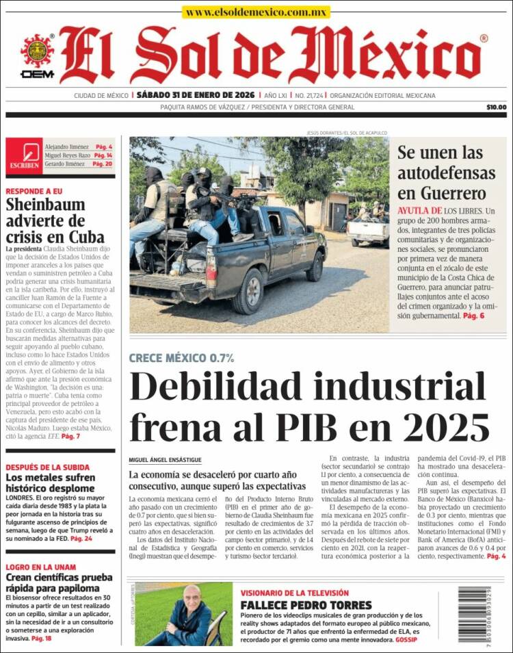 Portada de El Sol de México (M&eacute;xico)