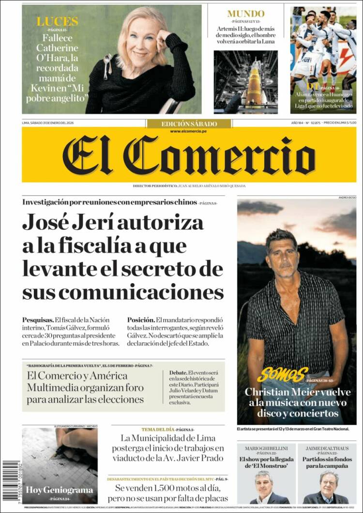 Portada de El Comercio (Per&uacute;)