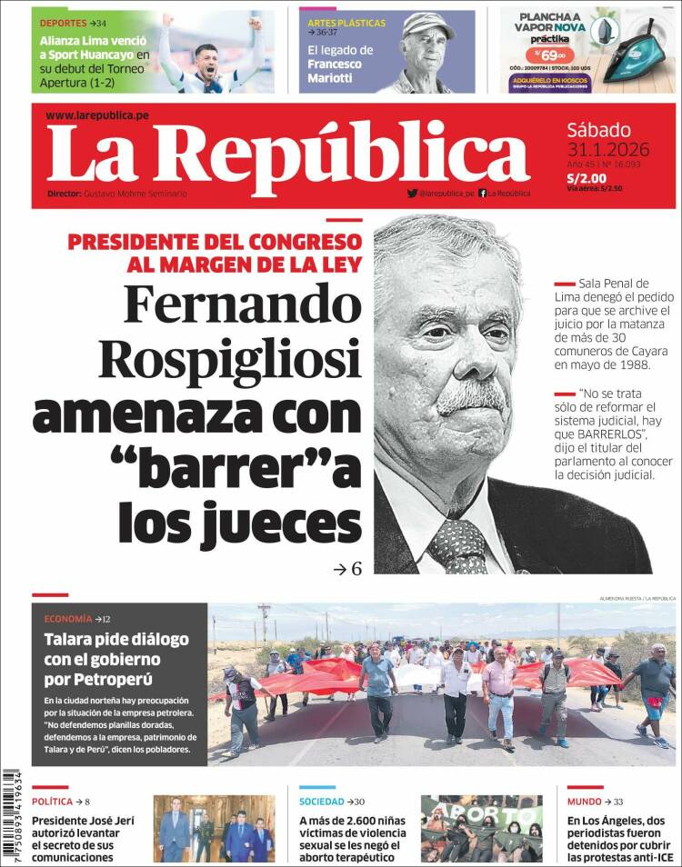 Portada de La Republica (Per&uacute;)