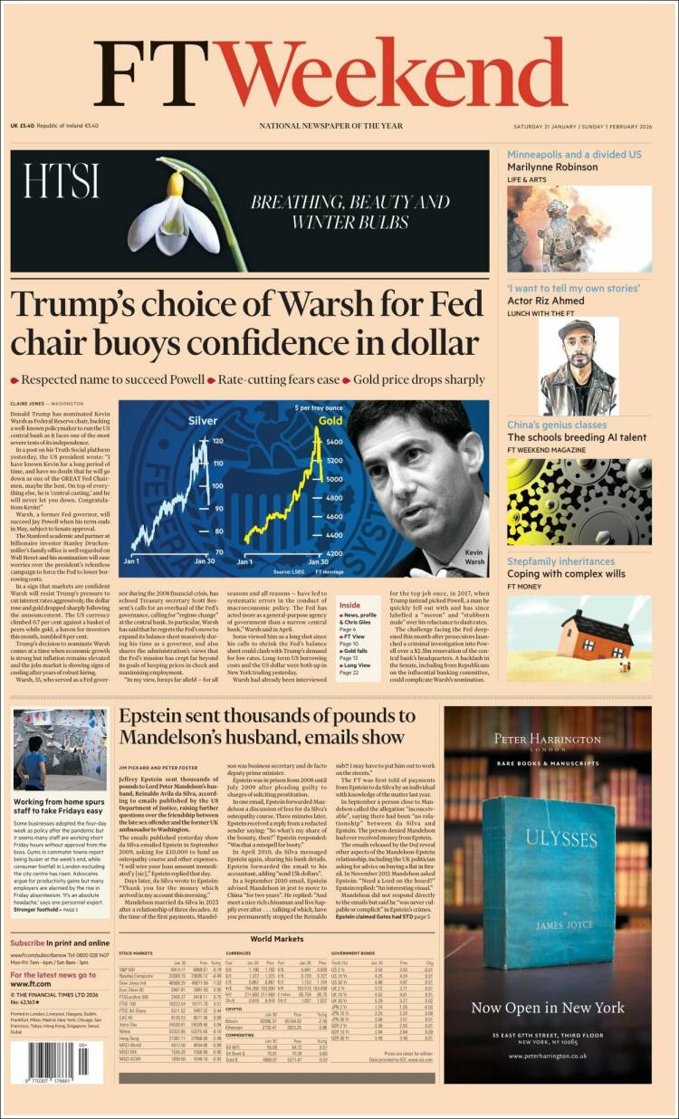 Portada de Financial Times (Reino Unido)