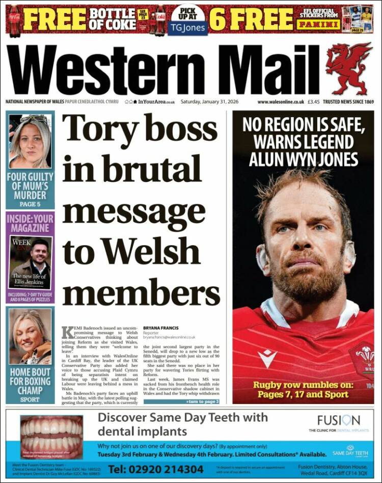 Portada de Western Mail (Reino Unido)