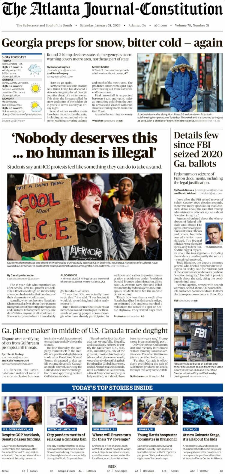 Portada de The Atlanta Journal-Constitution (USA)