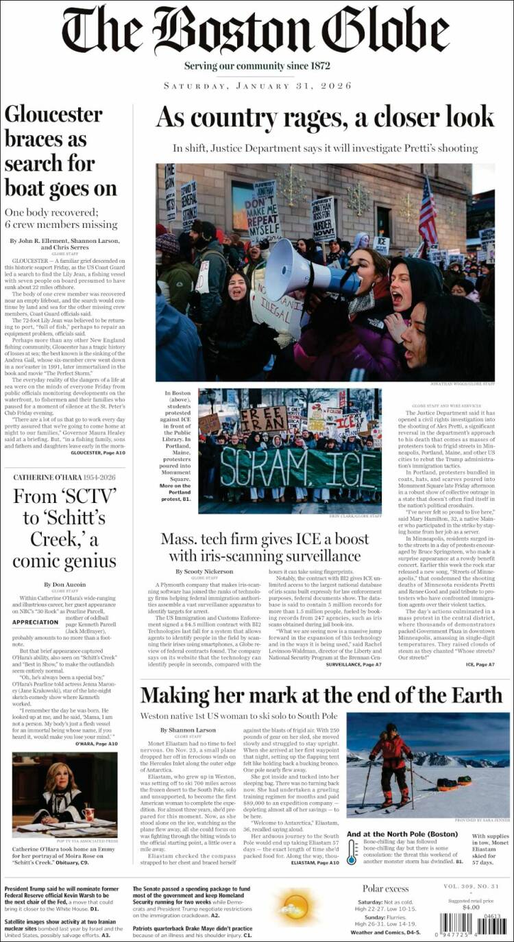 Portada de Boston Globe (USA)