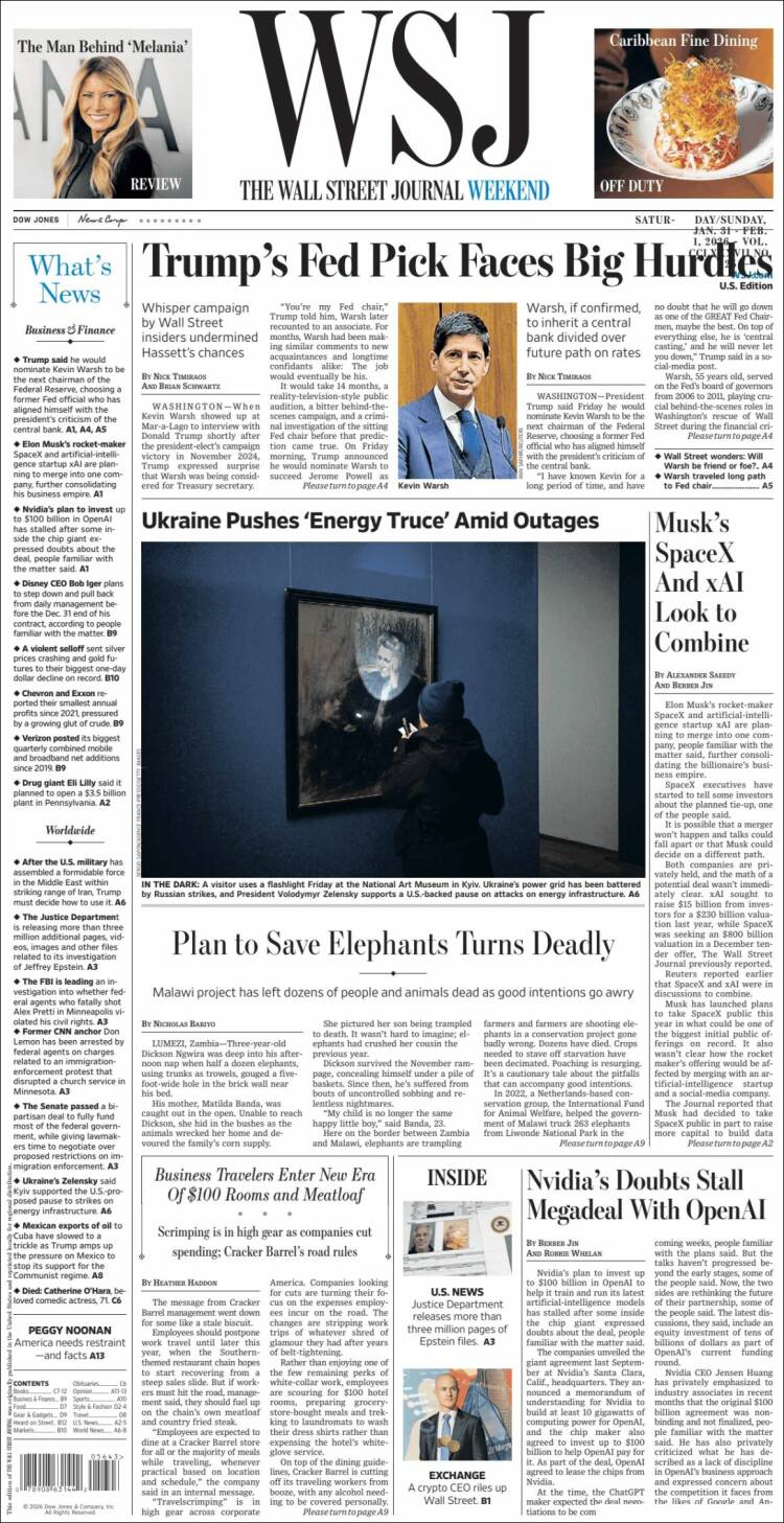 Portada de Wall Street Journal (USA)