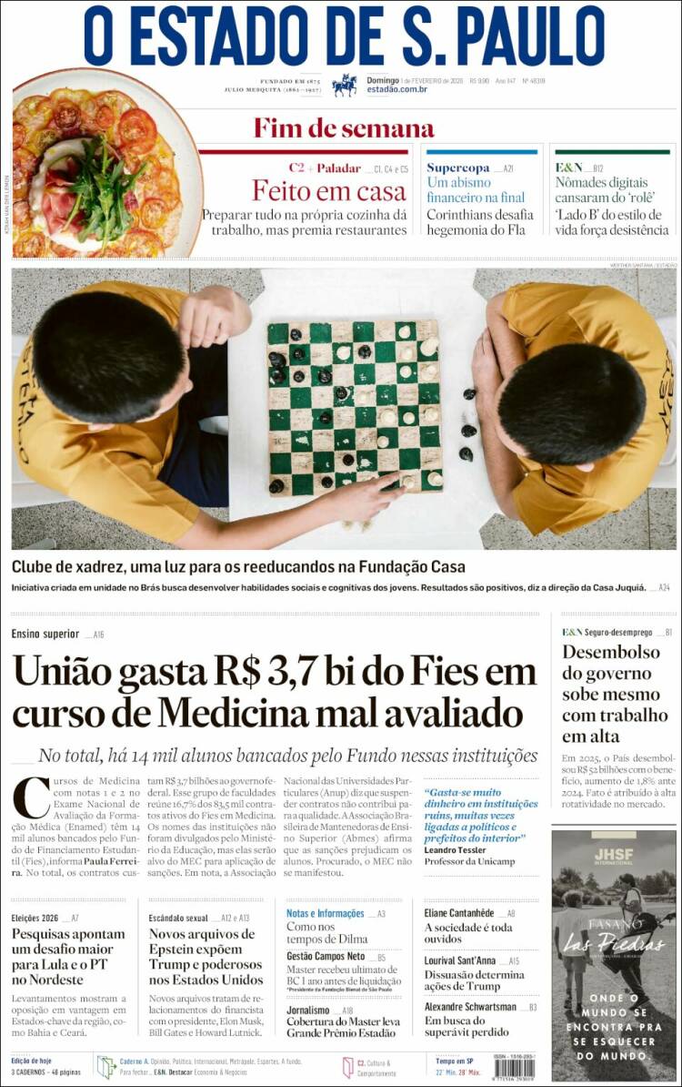 Portada de O Estado de São Paulo (Brasil)