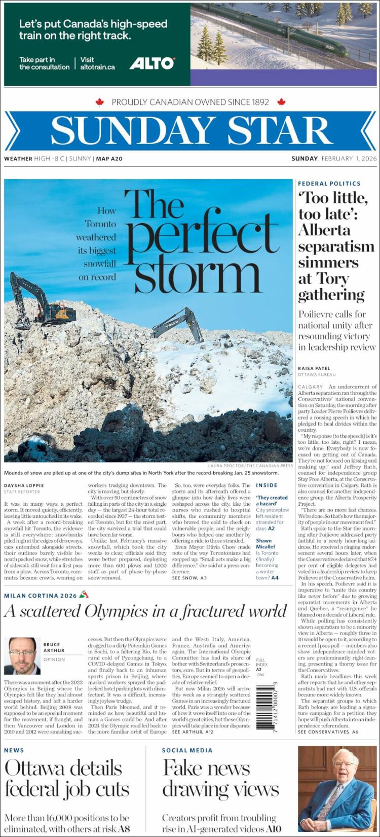Portada de The Toronto Star (Canad&aacute;)