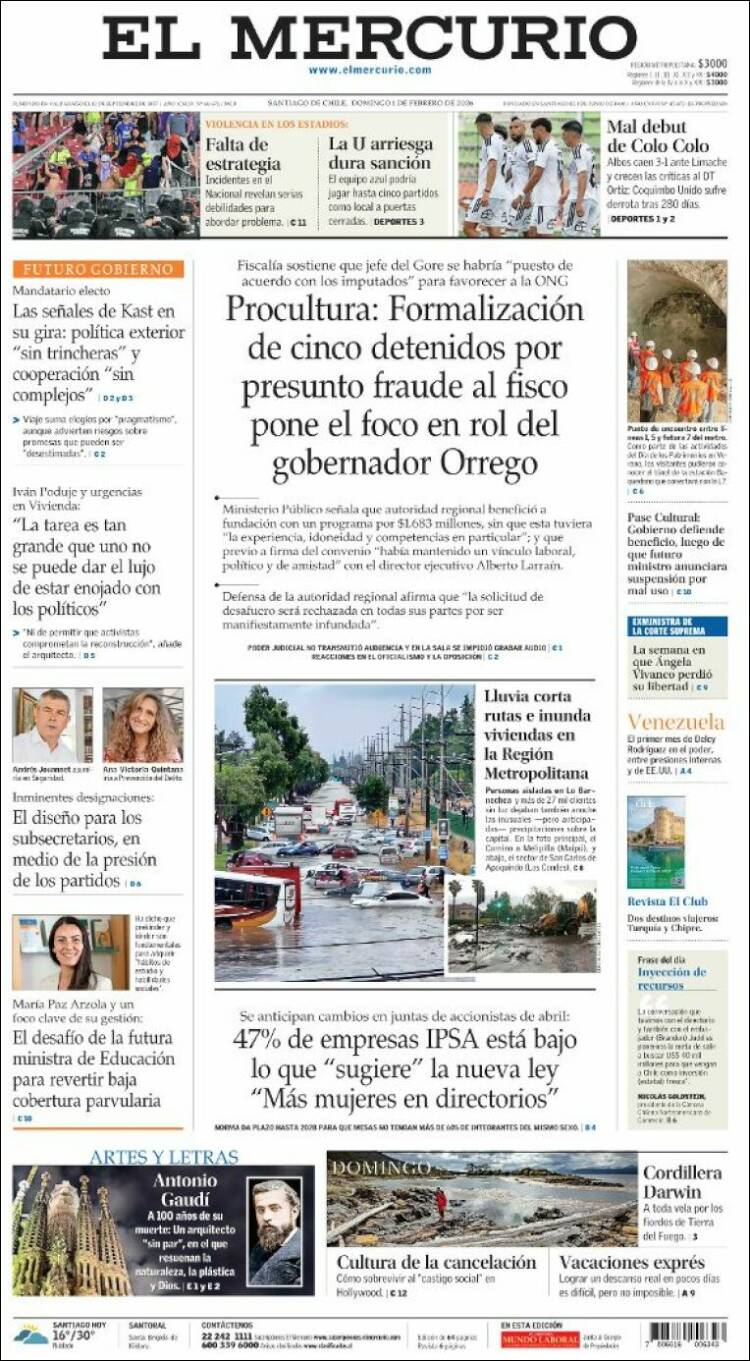 Portada de El Mercurio (Chile)
