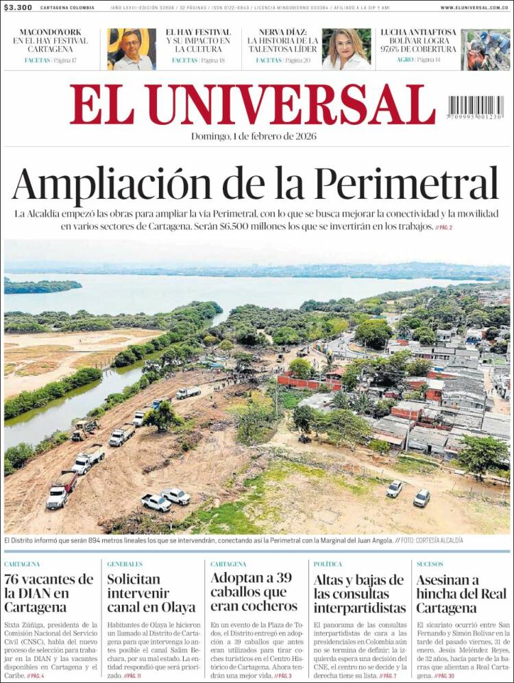 Portada de El Universal (Colombia)