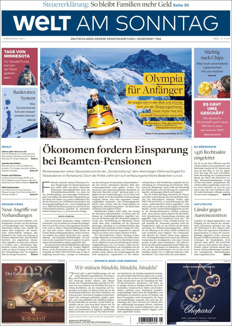 Portada de Die Welt (Alemania)