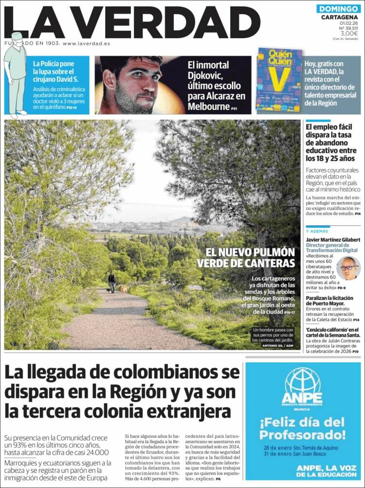 Portada de La Verdad de Cartagena (Espa&ntilde;a)