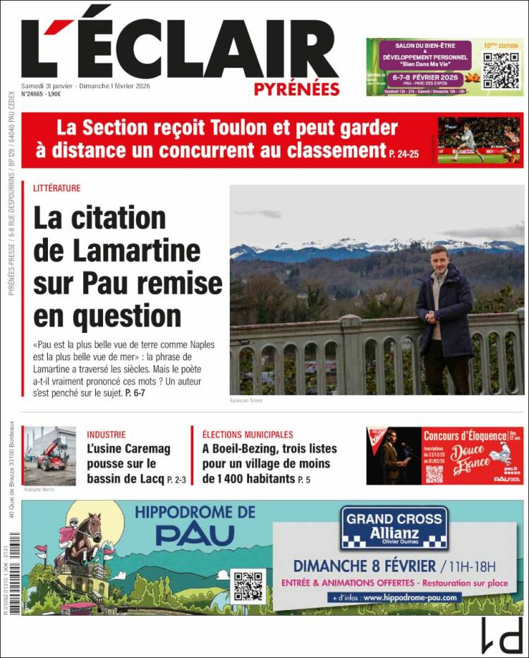 Portada de L'Eclair des Pyrénées (Francia)
