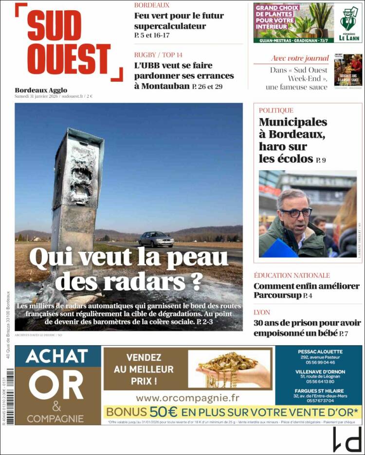 Portada de Sud Ouest (Francia)