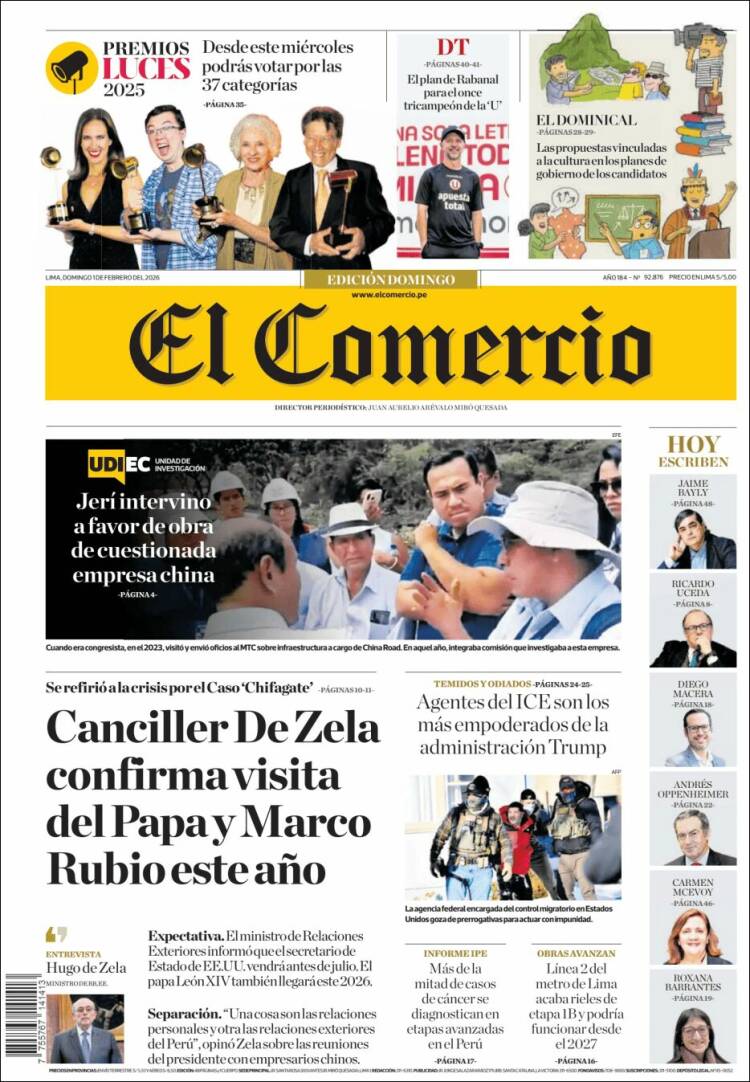 Portada de El Comercio (Per&uacute;)