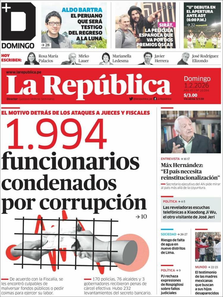Portada de La Republica (Per&uacute;)