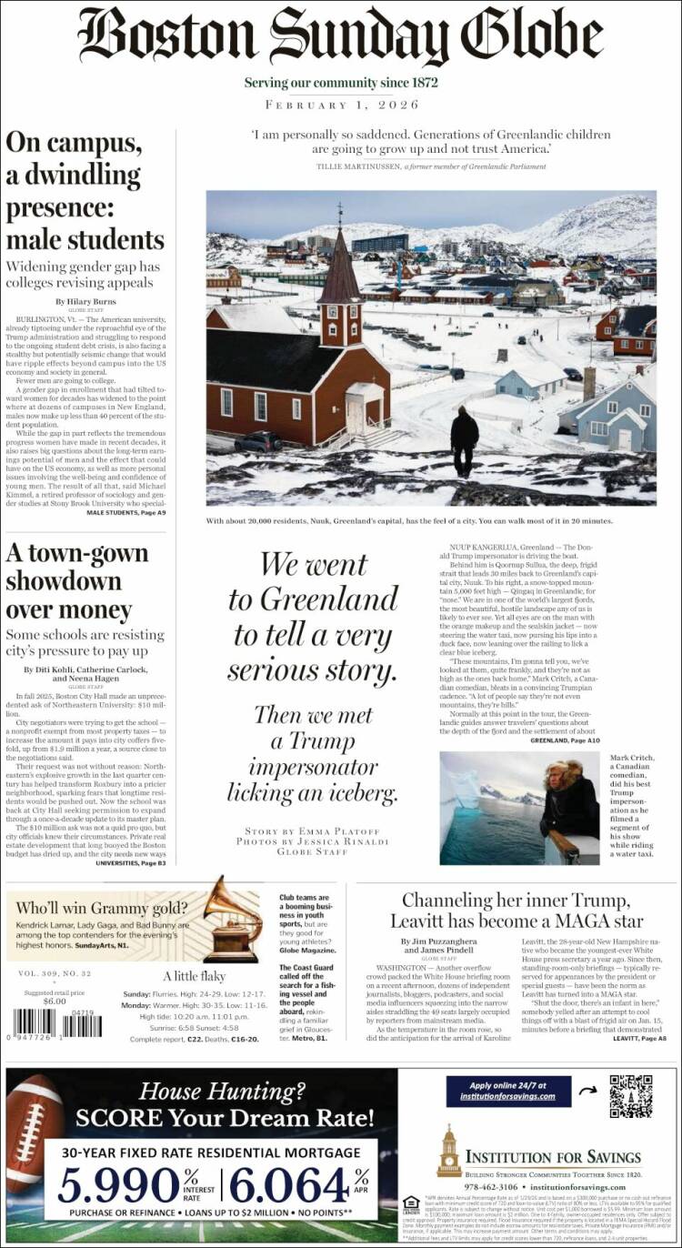 Portada de Boston Globe (USA)