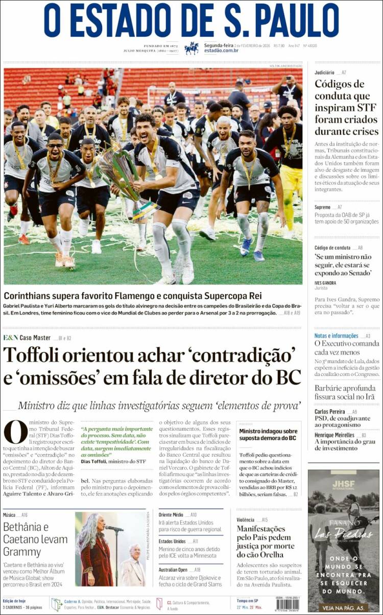 Portada de O Estado de São Paulo (Brasil)