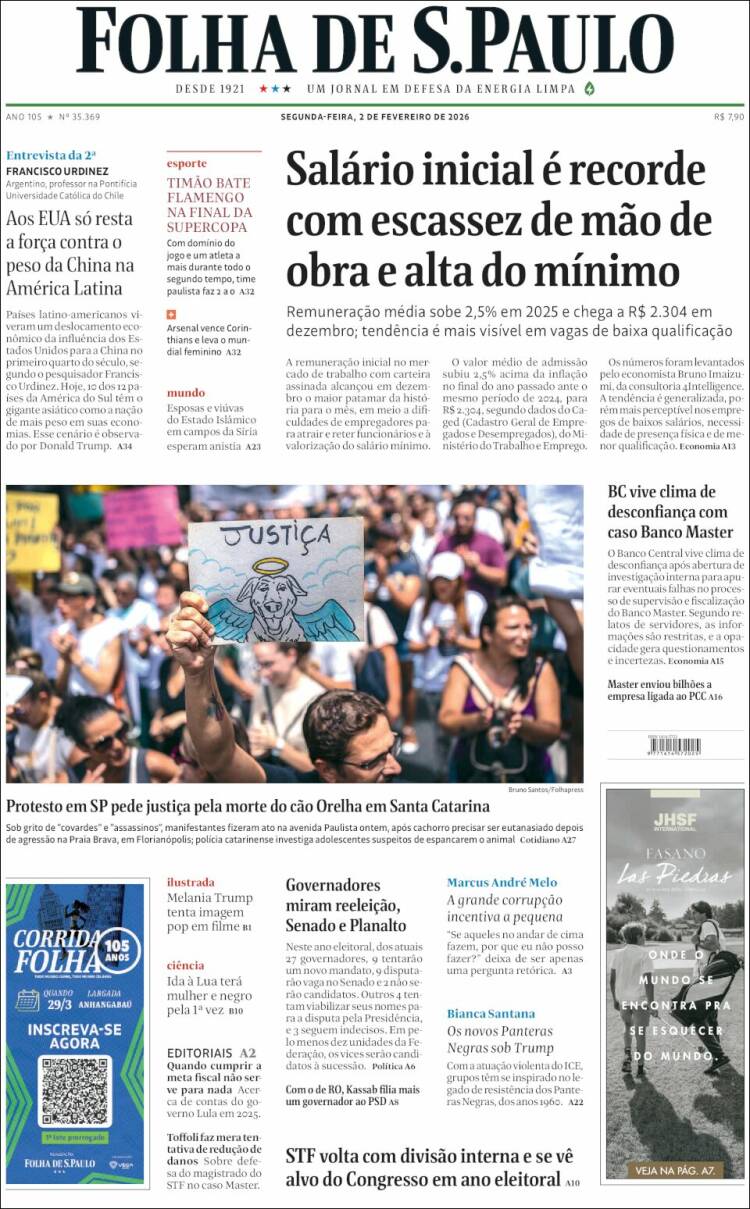 Portada de Folha de São Paulo (Brasil)