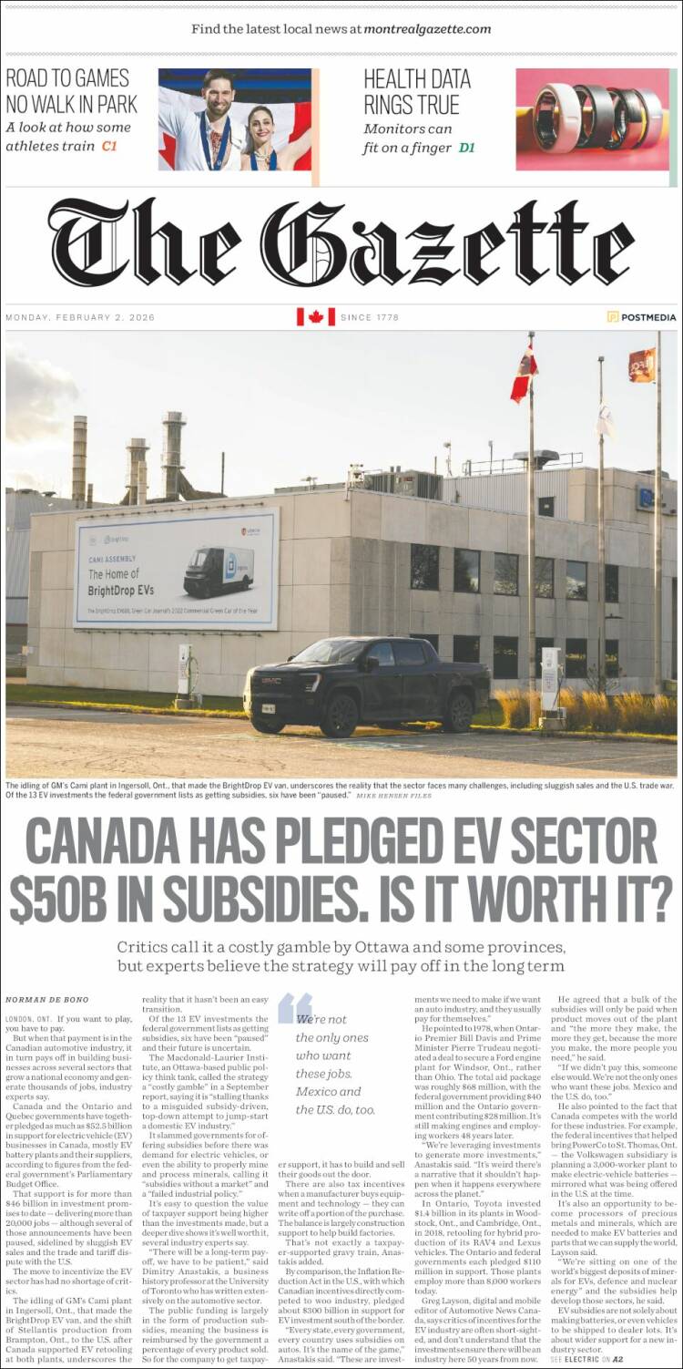 Portada de The Gazette (Canad&aacute;)