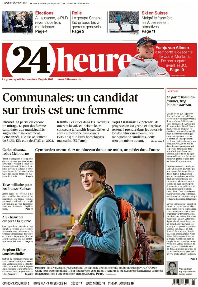 Portada de 24 Heures (Suiza)