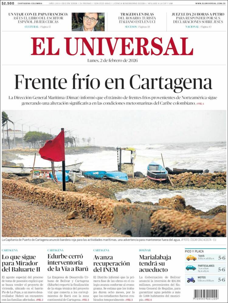 Portada de El Universal (Colombia)