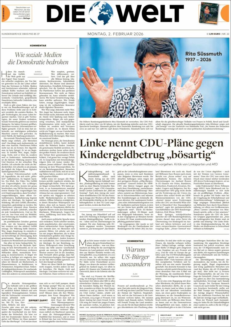 Portada de Die Welt (Alemania)